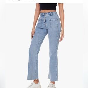 Women Straight Leg Capris Jeans Mid Rise Cropped Pants Stretchy Ankle Length